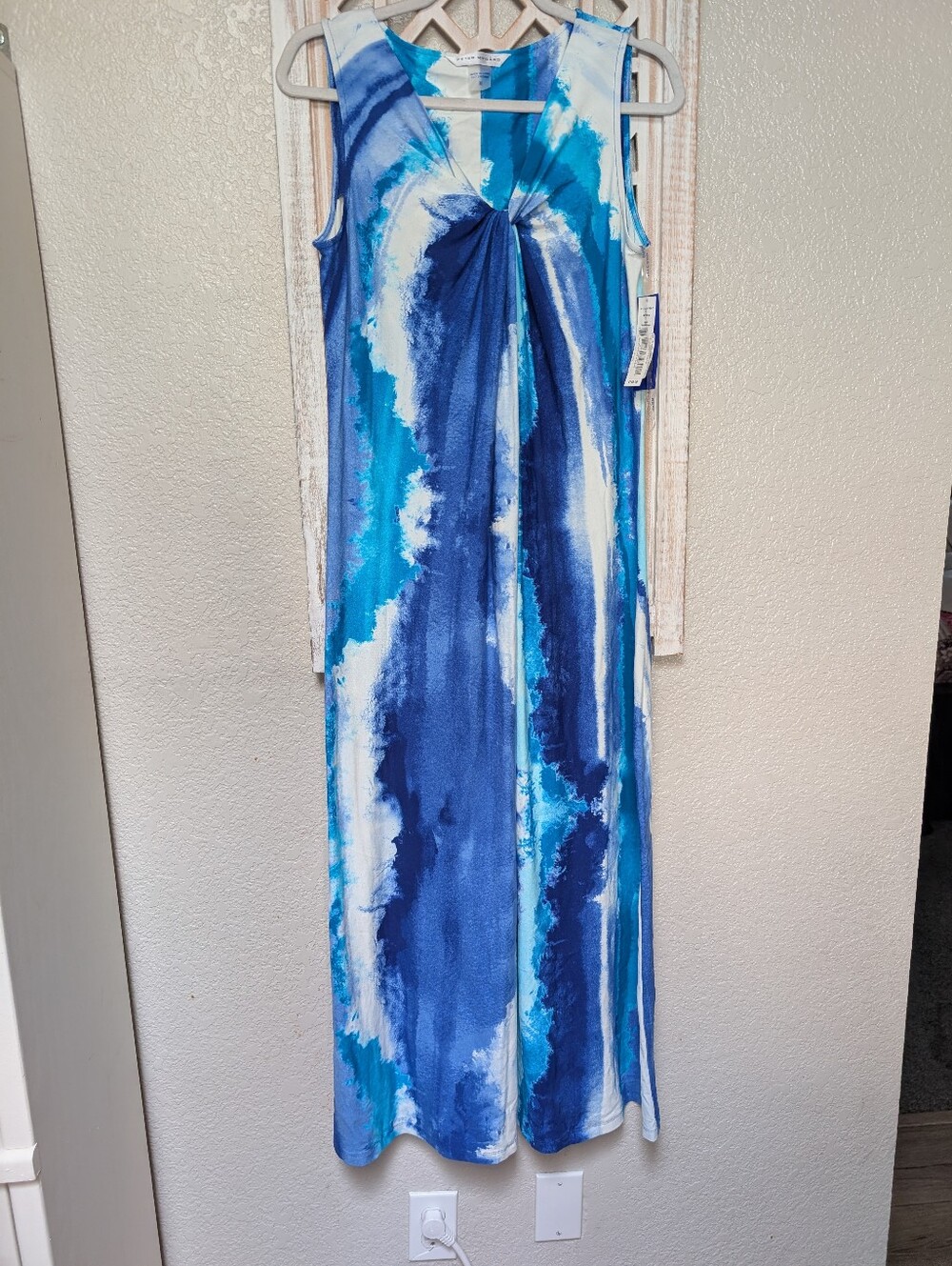 NWT Peter Nygard maxi dress sleeveless twist v-neck blue resort beach summer